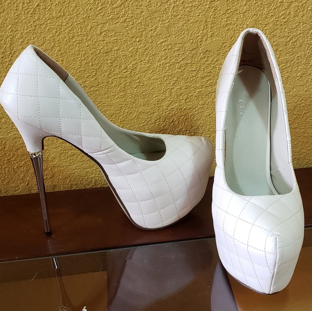 White quilted platform, stiletto